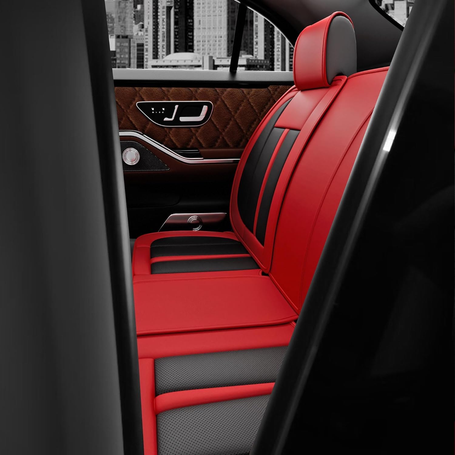 ASLONG 5-Piece Premium Car Seat Covers Set - Waterproof Nappa Leather Universal Fit for Cars, SUVs & Trucks - Front & Back Seat Protection (Martha Red) | Durable, Comfortable & Breathable Auto Interior Accessories for Daily Commute, Road Trips & Family Travel
