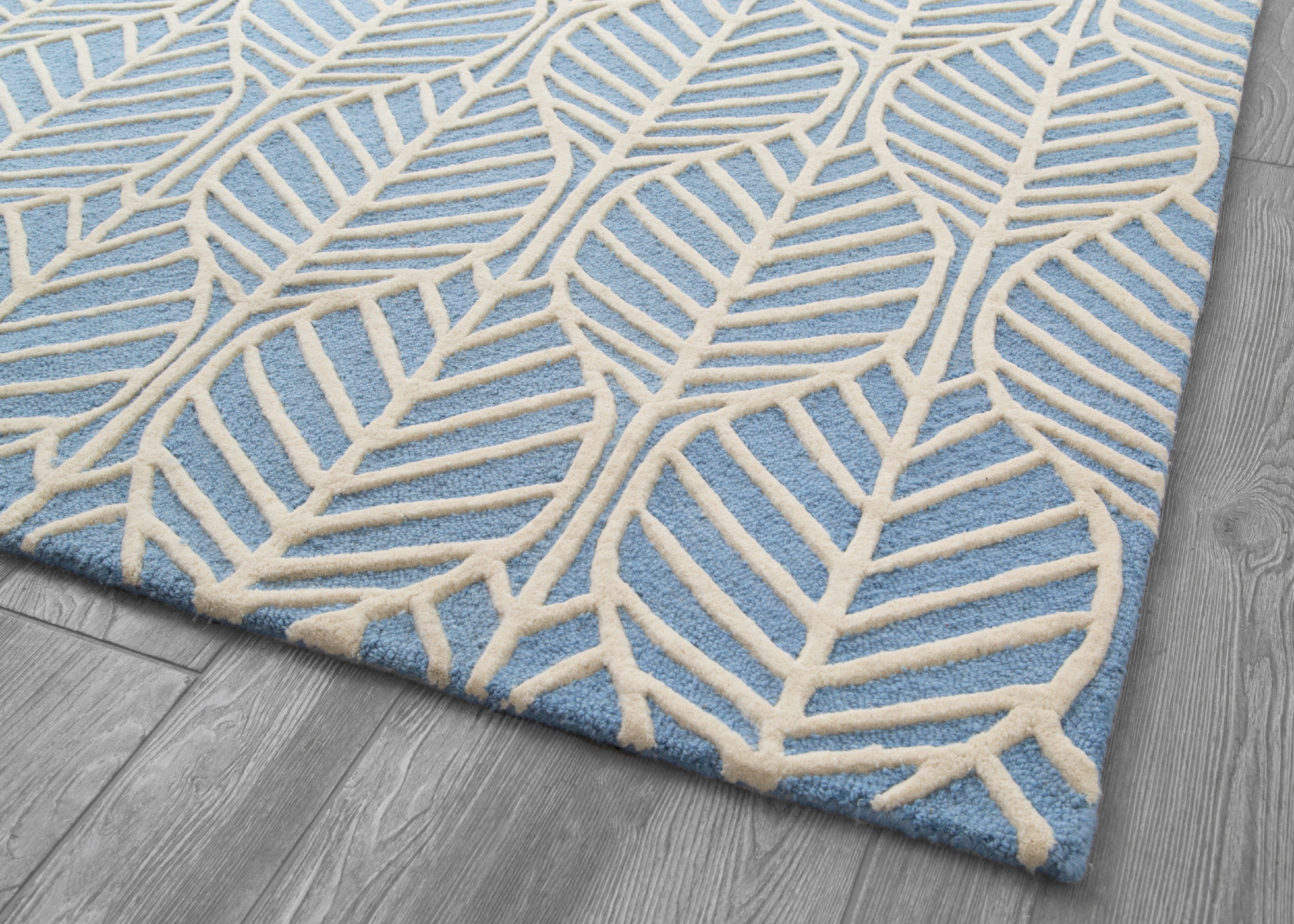 Blue Palm Hand Tufted 100% Wool Area Rug 5x8 Feet - Soft & Durable Living Room Rug for Home Decor, Bedroom Carpet, Office Floor Mat