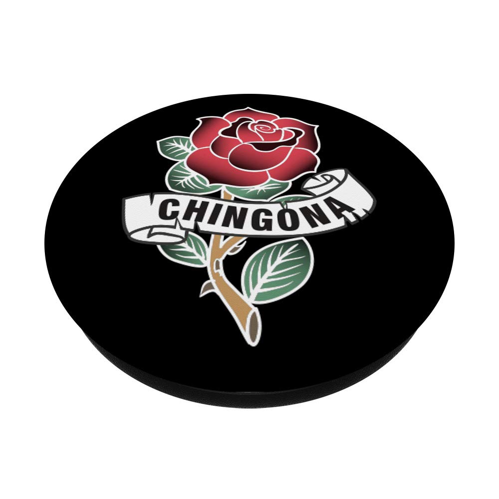 Chingona Red Rose Tattoo Style PopSockets PopGrip - Swappable Phone Grip for iPhone, Samsung & Tablets | Perfect for Secure Holding, Selfies & Video Calls