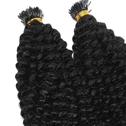 Long Kinky Curly Pre-Bonded Fusion I-Tip Human Hair Extensions - 100% Mongolian Virgin Hair - 100g/100 Strands (18 Inch, Dark Brown #4) - Perfect for Protective Styles, Braids, and Natural Hair Blending