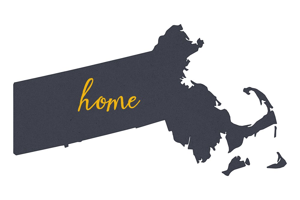Massachusetts Home State Gray on White Wall Art Print - 9x12 Inches, Perfect for Living Room, Bedroom & Office Decor