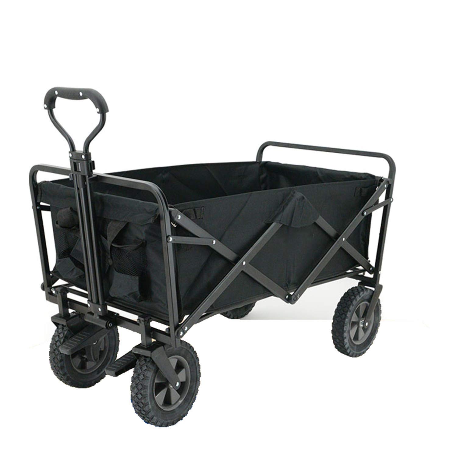 KAUTO Folding Wagon Cart with Brake Wheels - Portable Collapsible Utility Cart for Camping, Beach, Shopping, Gardening, Concerts & Pet Outings | Heavy Duty Outdoor Rolling Trolley | Blue Collapsible Wagon for Park, Festival & Grocery Hauling