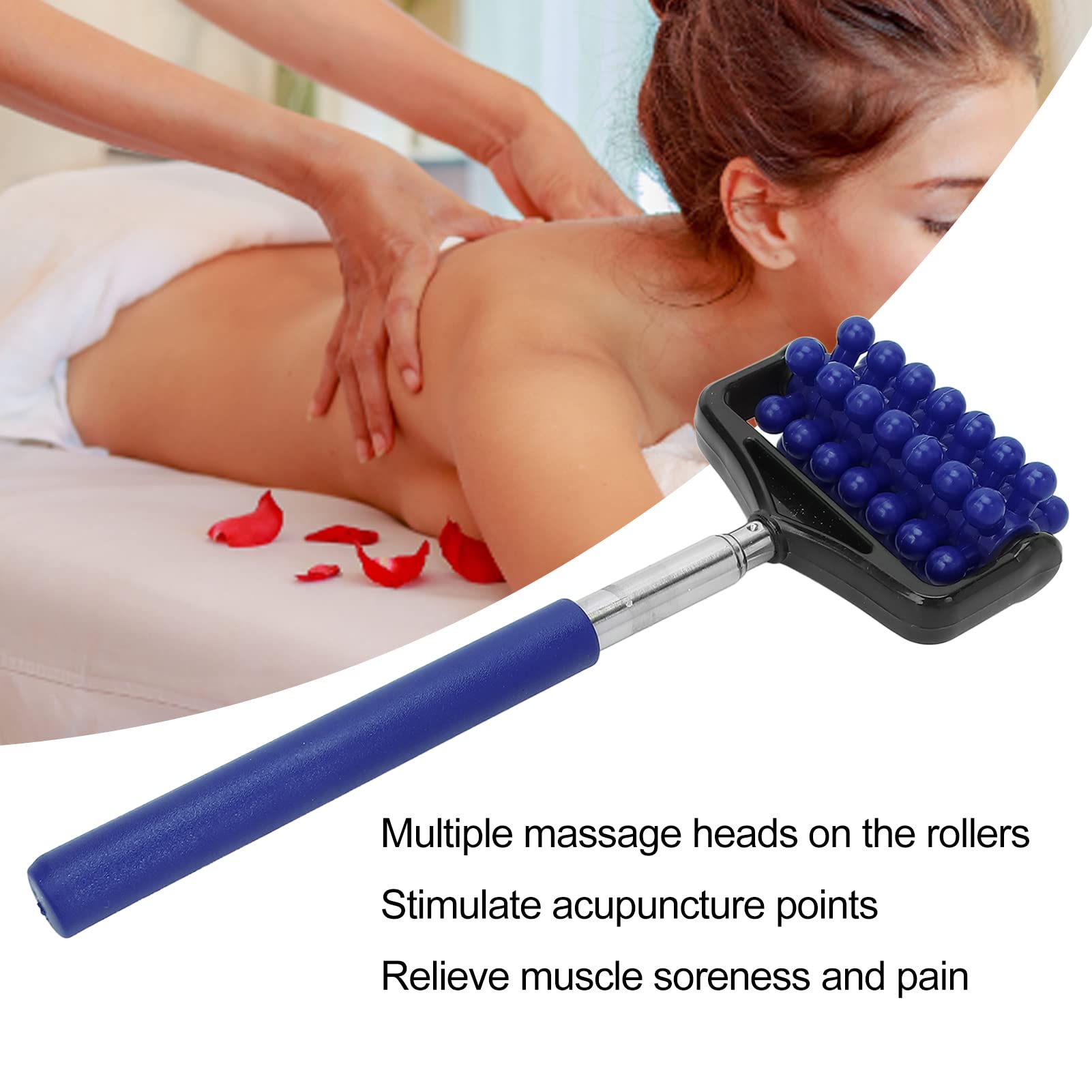 Telescopic Back Massage Roller Stick - Adjustable Rubber Muscle Massager for Neck, Arm, Leg & Back Pain Relief - Perfect for Post-Workout Recovery & Home Relaxation (Navy Blue) - Ideal for Athletes, Office Workers & Stress Relief