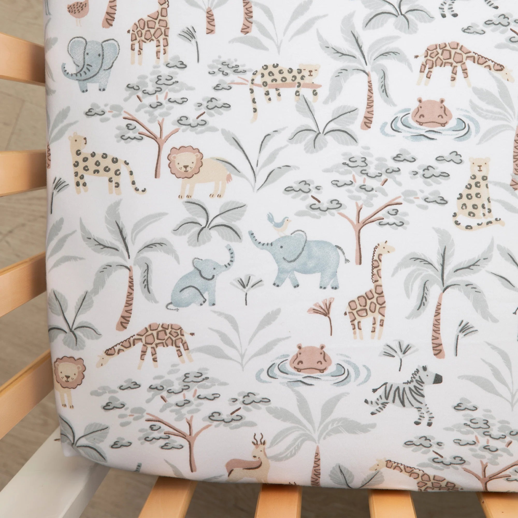 Organic Jersey Cotton Fitted Sheets 2 Pack - Soft Breathable Crib Sheets for Baby, Wild Safari Animal Print - Perfect for Nursery, Daycare & Travel Cribs