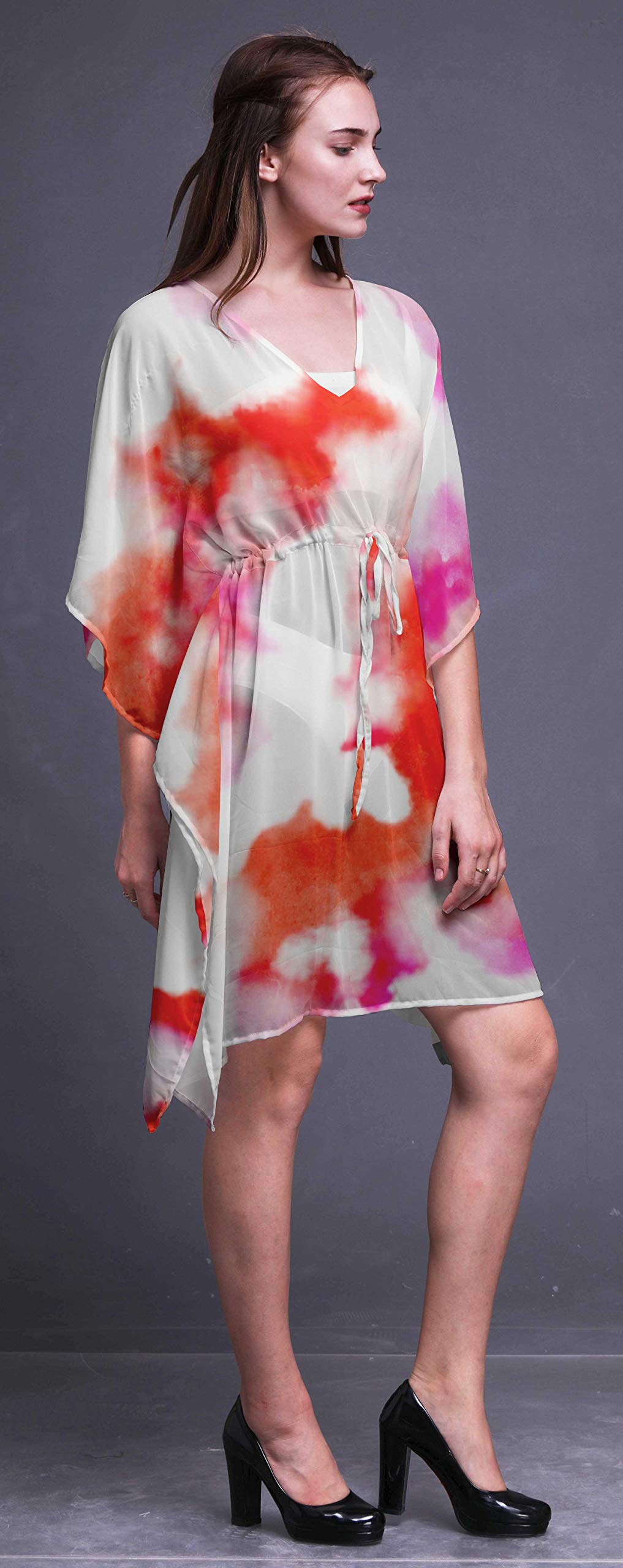 Bimba Women's Short Caftan Midi Dress - Beach Cover Up, Swimwear Wrap, Boho Kaftan for Poolside, Vacation & Summer Outfits