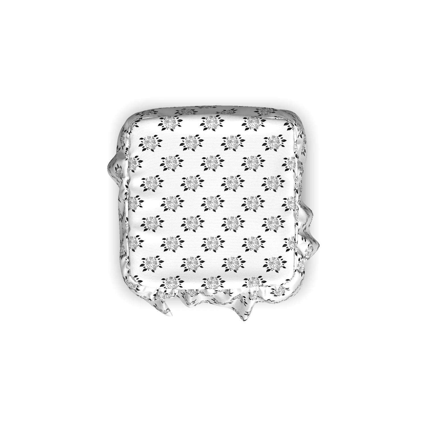 Ambesonne 2-Piece Wedding Ottoman Slipcover Set - Rose Bloom Bouquets Romance Design with Ruffle Skirt for Square/Round Cube Footstools, Charcoal Grey & White Home Decor | Perfect for Living Room, Bedroom & Wedding Decorations