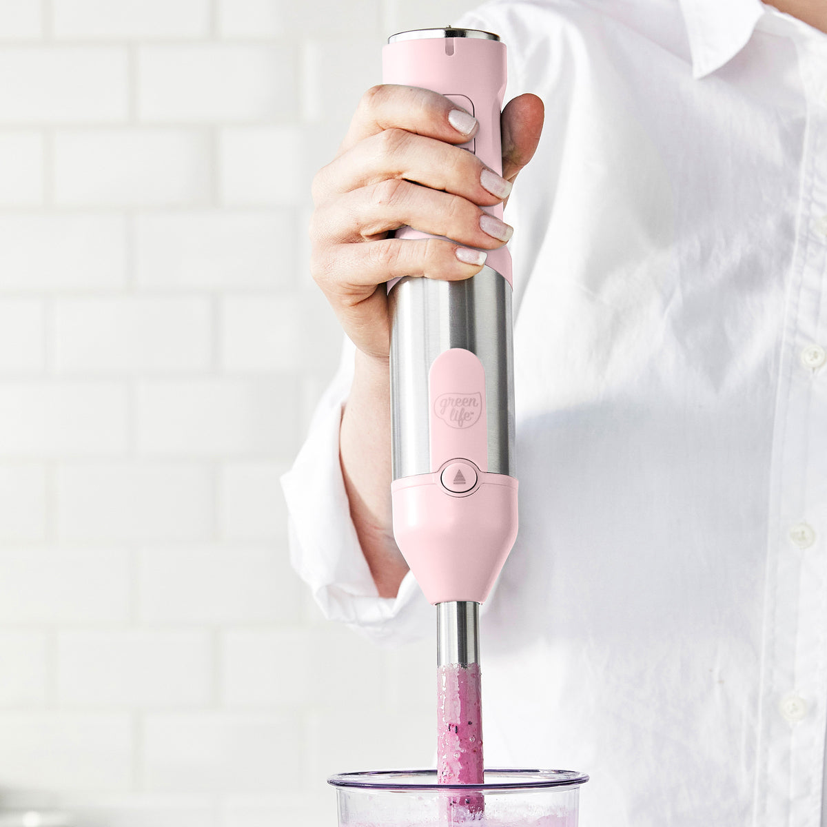 GreenLife Variable Speed Hand Blender with 5 Speeds - Powerful 250W Immersion Blender for Smoothies, Soups & Sauces - Easy Clean Pink Kitchen Blender (Ideal for Baby Food, Protein Shakes & Baking)