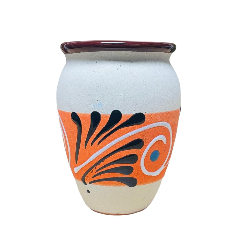 8-Piece Off-White Fiesta Cantarito Clay Cups Set - Traditional Mexican Paloma & Margarita Glasses - Bloody Mary Party Cups - Handcrafted Guealguetza Designs for Cinco de Mayo, Weddings & Outdoor Gatherings