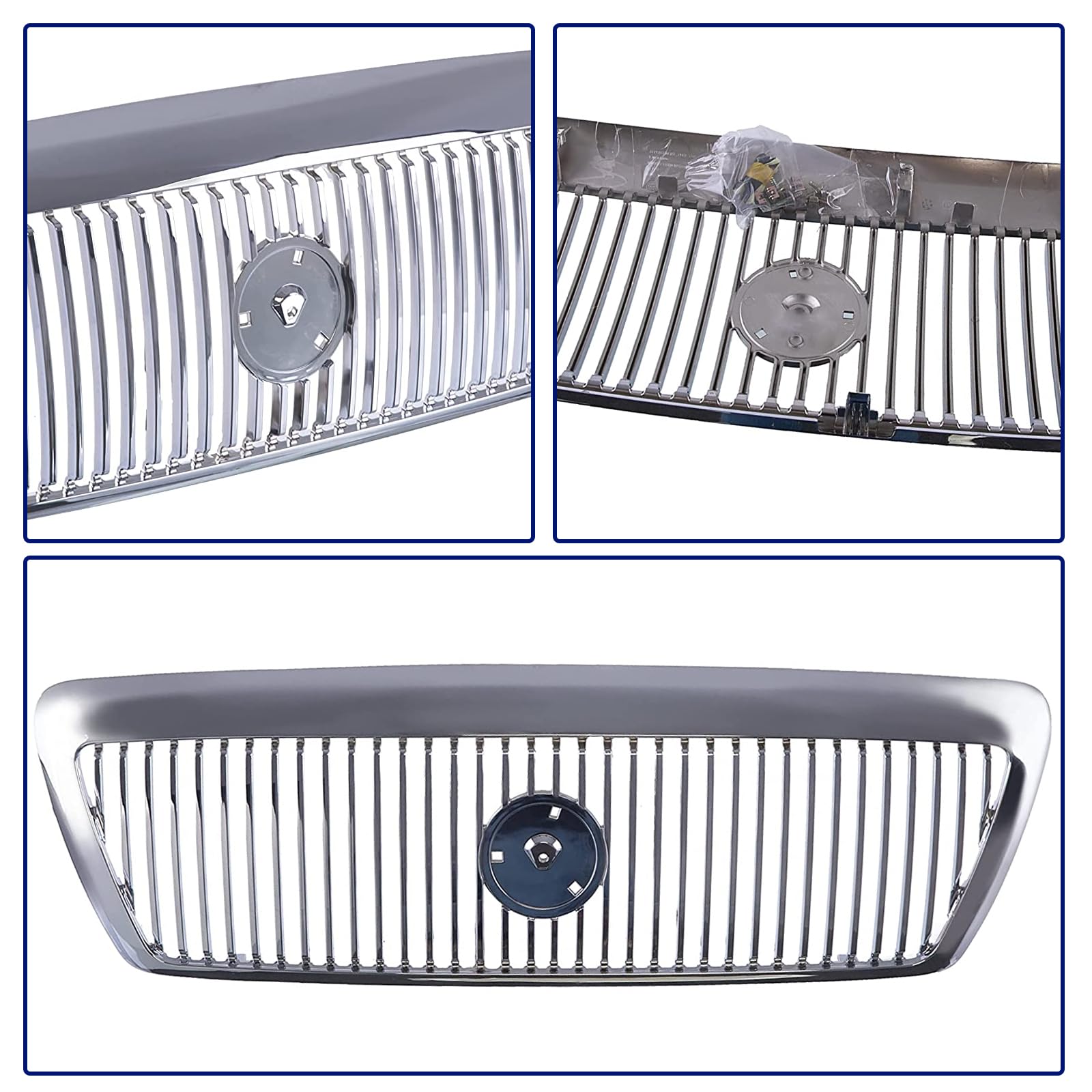 Chrome Front Grille Replacement for Mercury Grand Marquis 2003-2005 | OEM Style Grill Assembly with Chrome Shell & Insert | Perfect for Car Restoration & Custom Upgrades