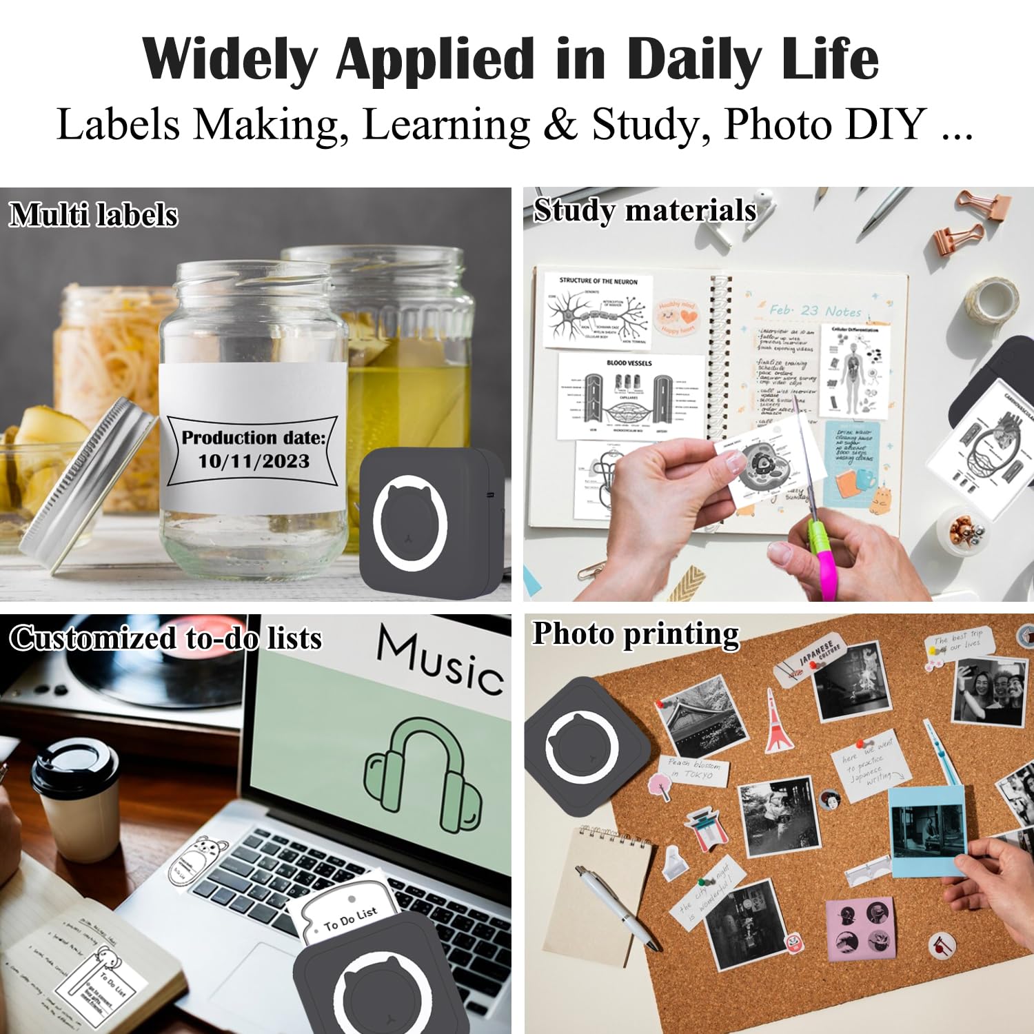 Mini Thermal Inkless Sticker Printer with 14 Rolls Paper - Wireless Portable Pocket Printer for iPhone, Android, Tablet - Print Photos, Stickers, Labels & Notes - Perfect for Home, Office, School & Travel (Black)