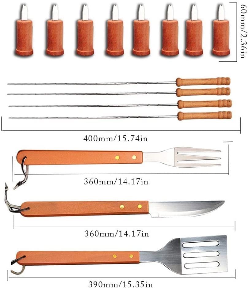 18-Piece Stainless Steel BBQ Grill Tool Set with Wooden Handle - Perfect Grilling Accessories for Men, Dad & Women - Great Christmas & Birthday Gift for Outdoor Cooking, Backyard BBQs & Camping Parties