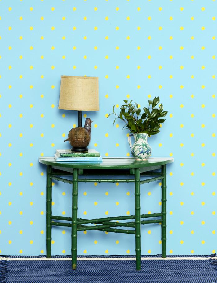 Wallshoppe Medina Dot Wallpaper in Daffodil & Baby Blue - Perfect for Nursery, Bedroom, and Living Room Decor