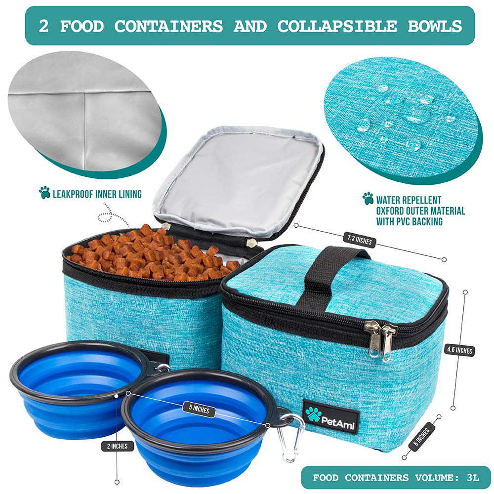PetAmi Medium Dog Travel Bag with Food Container & Bowls - Waterproof Pet Carrier Organizer for Camping, Hiking & Road Trips - Portable Dog Supplies Accessories Gift (Sea Blue) - Perfect for Weekend Getaways & Outdoor Adventures with Your Pet