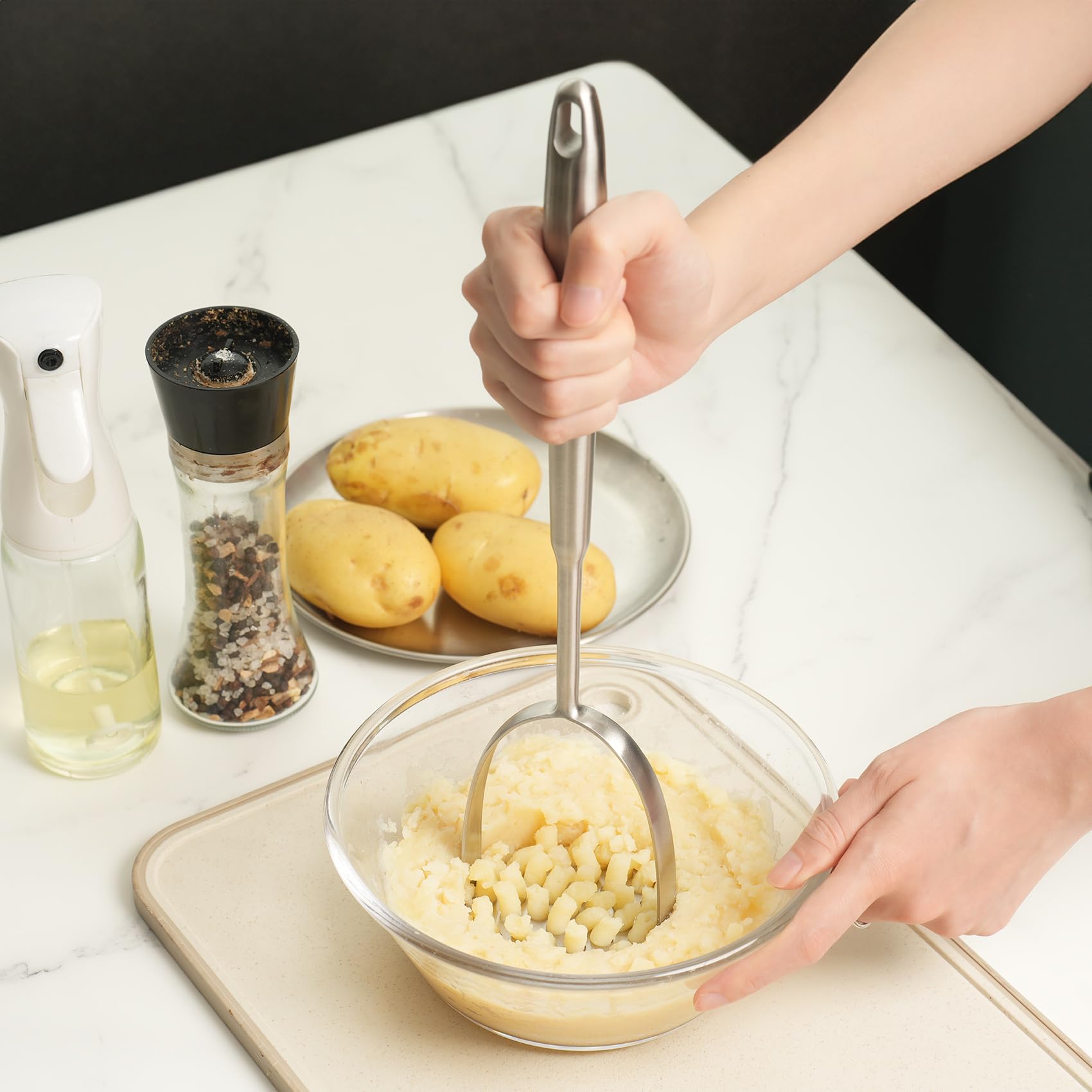 Stainless Steel Potato Masher - 14 Inch Heavy Duty Kitchen Tool for Mashing Potatoes, Avocados, Beans & Vegetables | Perfect for Homemade Mashed Potatoes, Guacamole & Baby Food Prep