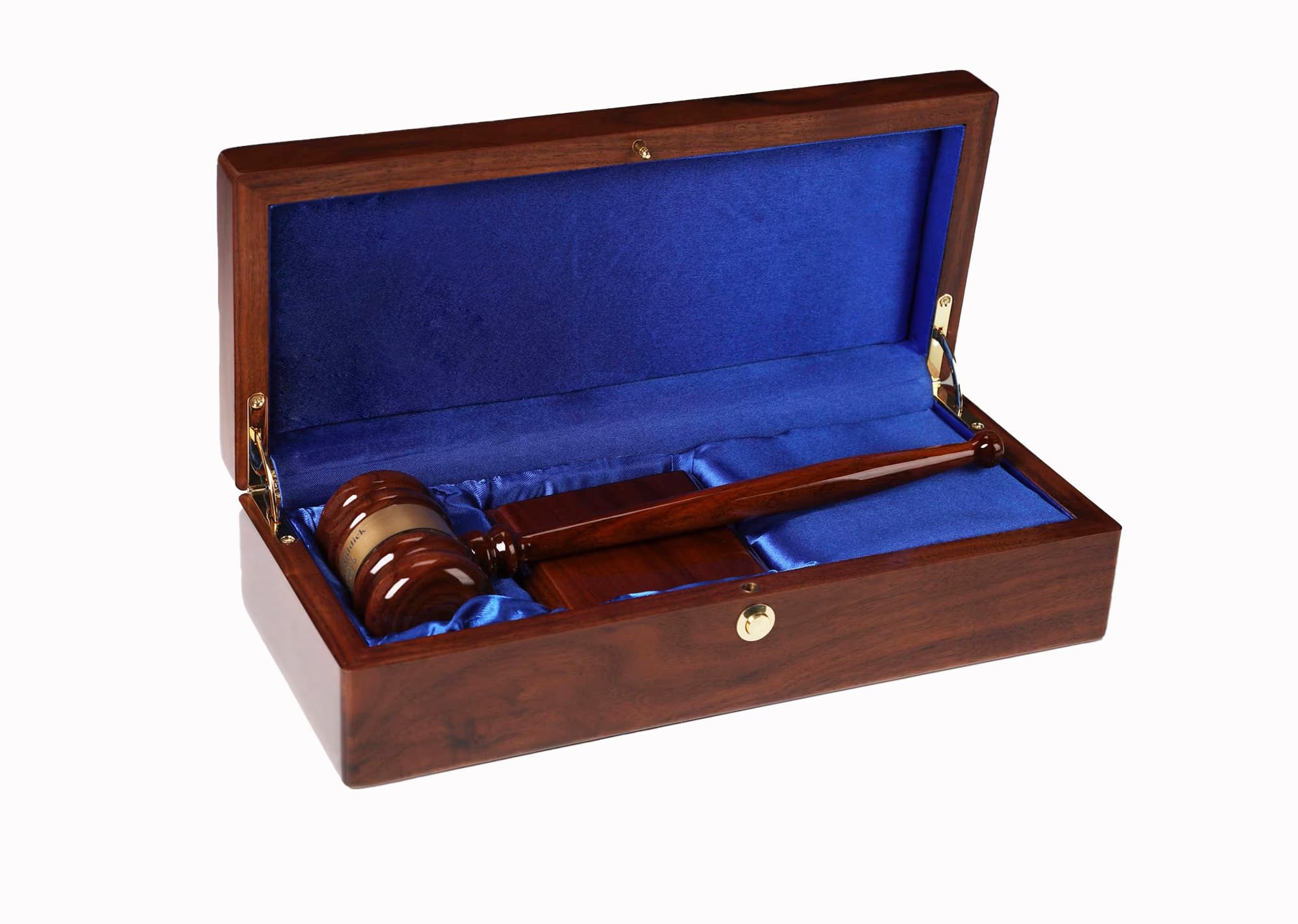 Personalized Engraved Gavel Set - Solid Walnut & Pianowood Gift Box with 10