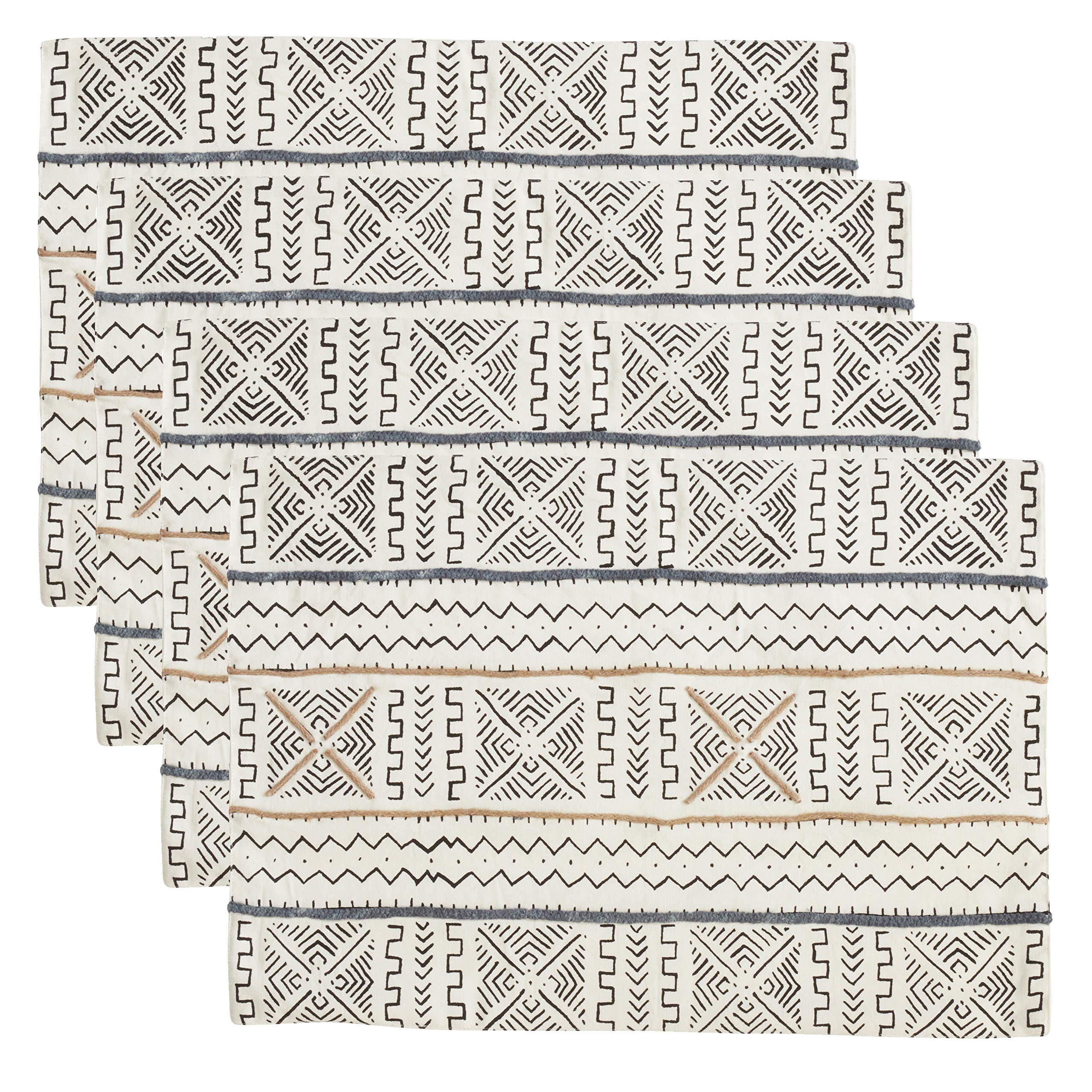 Premium Light Mud Cloth Placemats Set of 4 - Handwoven African Boho Table Mats for Dining Room Decor, Kitchen Table Setting & Special Occasions