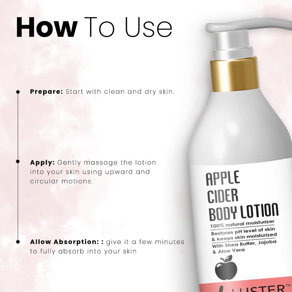 Luster Cosmetics Apple Cider Vinegar Body Lotion with Aloe Vera & Jojoba Oil - pH Balancing, Deep Moisturizing Skin Care for All Skin Types - Paraben Free, 300ml - Perfect for Dry Skin Relief & Daily Hydration