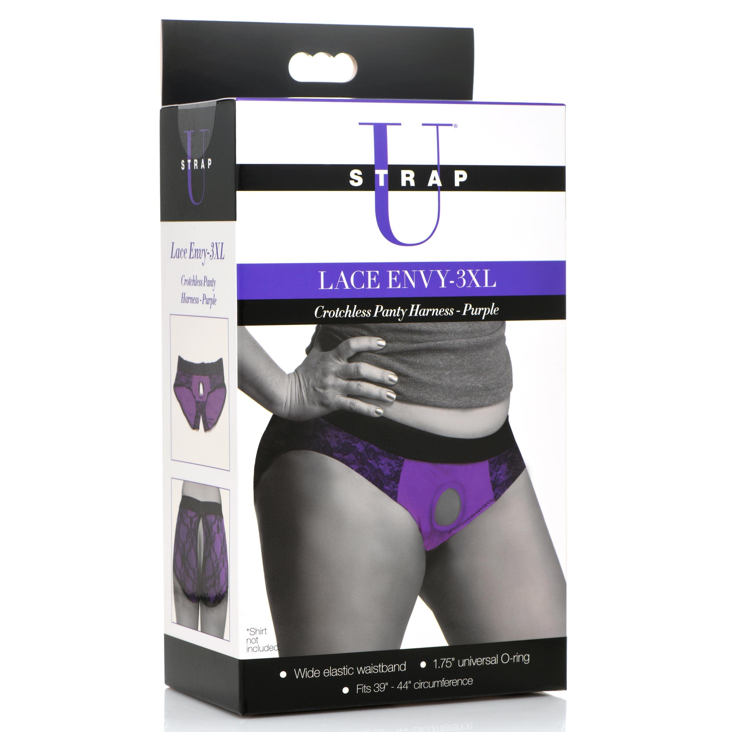 Universal Strap-On Harness with O-Ring for Dildos – Lace Envy Crotchless Panty – Pegging & Strap-On Play – Machine Washable Spandex & Nylon – Size 3XL (39-44 Waist) – Purple Black (AG451-3XL) – Perfect for Couples Play & BDSM Scenes