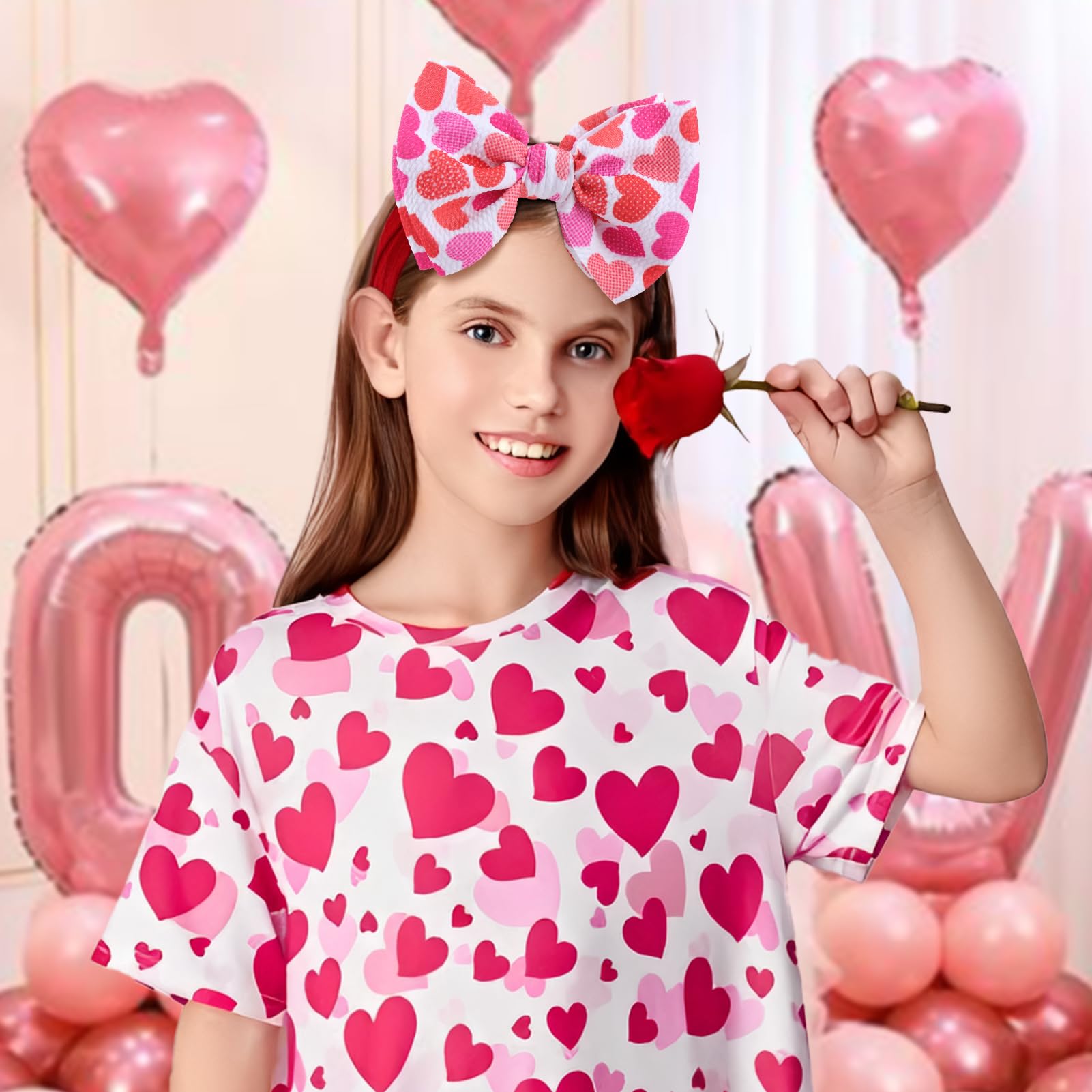 Valentine's Day Red Nylon Heart Headbands for Baby Girls - Handmade Hair Bows for Newborns, Toddlers & Infants - Perfect for Valentine's Gifts, Photo Shoots & Special Occasions