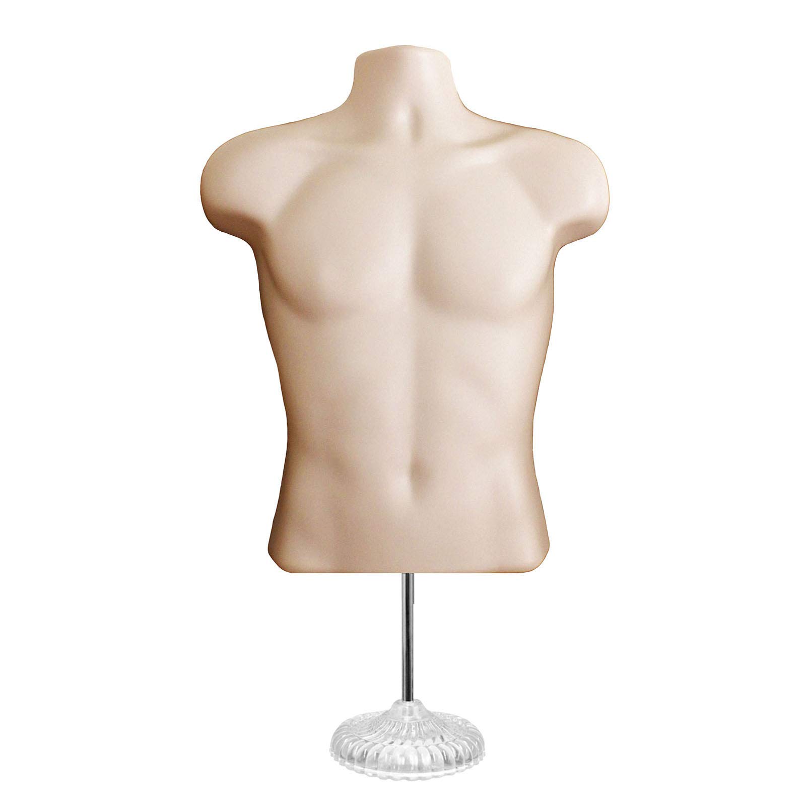 Flesh-Toned Male & Female Hollow Back Mannequin Torso Set with Acrylic Stand & Metal Pole - Small & Medium Sizes (2-Pack) for Clothing Display, Fashion Photography, and Retail Store Visual Merchandising