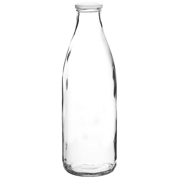 Utopia 1 Liter Glass Milk Bottle with Lid | Vintage & Retro Style, Perfect for School, Home, and Farmhouse Decor | Ideal for Fresh Milk, Juice, or DIY Beverages