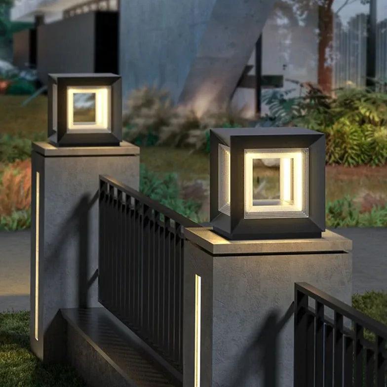 Modern Square LED Outdoor Pillar Lights - Waterproof Landscape Lighting for Garden, Pathway, Patio, and Driveway