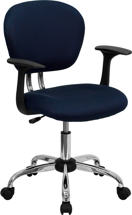 FLASH Beverly Mid Back Black Mesh Office Chair with Padded Seat, Swivel & Adjustable Height, Chrome Base & Arms - Ergonomic Desk Chair for Home & Office Workspace