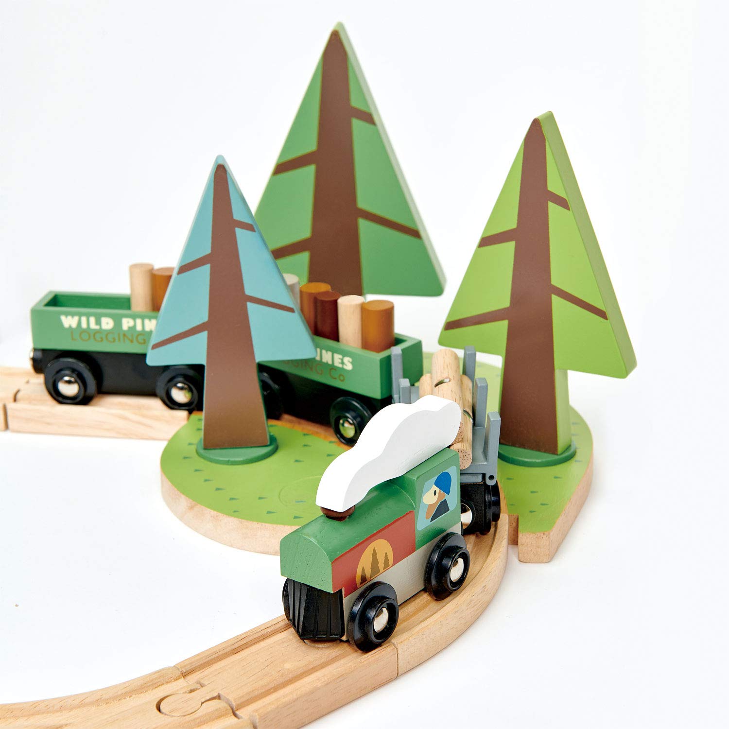 Tender Leaf Toys Wild Pines Train Set - 95 Piece Wooden Train & Bridge Playset for Kids Ages 3+ | Compatible with Most Toy Train Brands | Perfect for Imaginative Play, Preschool Learning & Family Game Nights