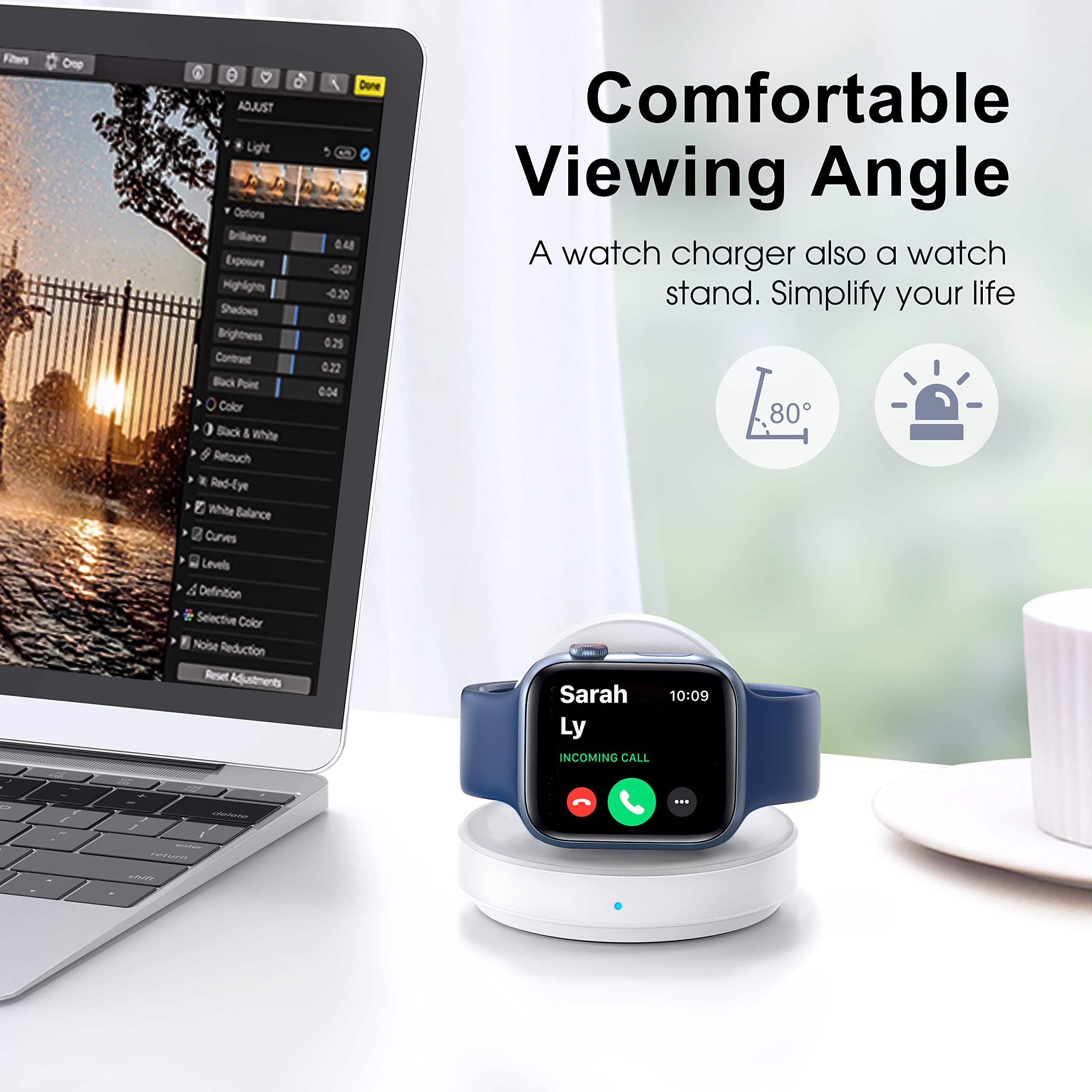 **Magnetic Wireless Charger for Apple Watch Series 9/8/7/6/5/4/3/2 & SE | Portable Charging Stand with Cable | Fast & Secure Magnetic Dock | Perfect for Travel, Office & Nightstand (White)**