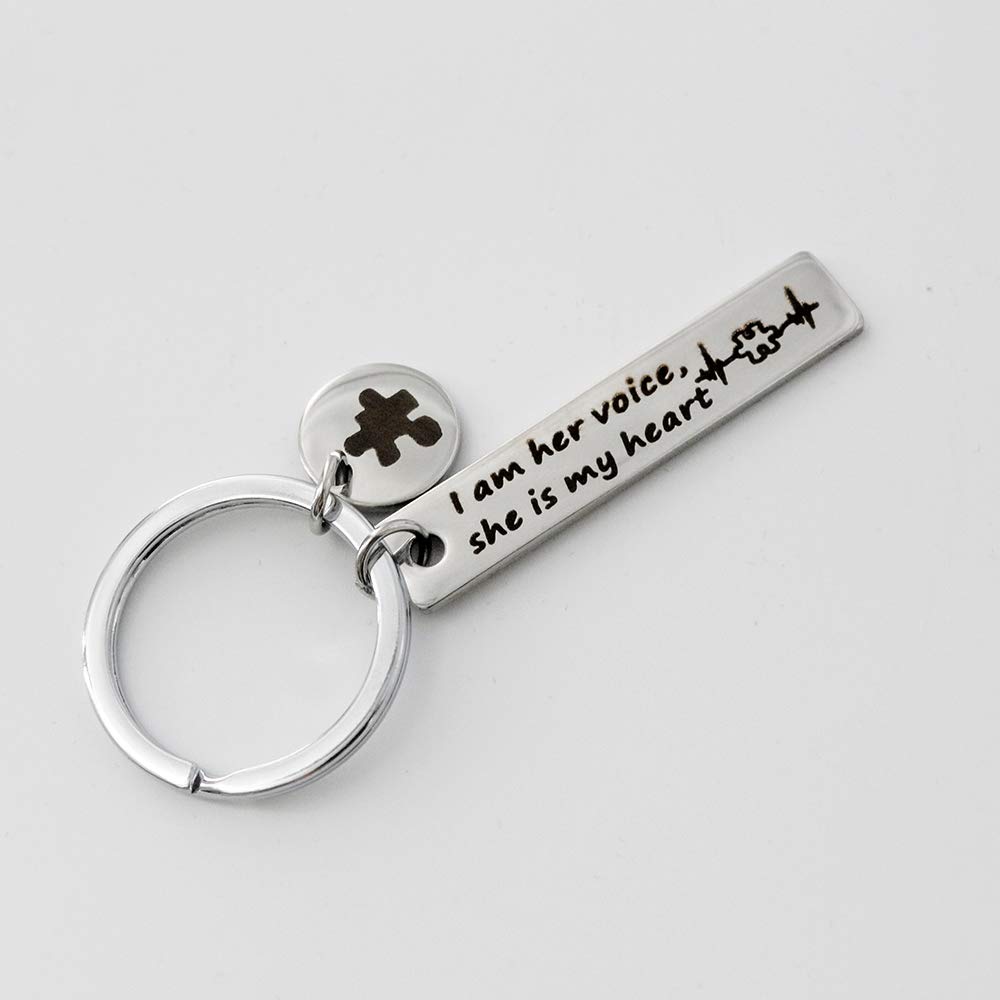 Autism Awareness Keychain - 'I Am His Voice He is My Heart' Puzzle Piece Charm for Autism Moms | Thoughtful Gift for Special Needs Parents, Teachers & Supporters | Perfect for Everyday Carry, Keyrings & Awareness Events