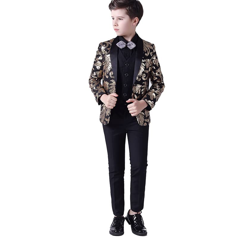 Boys' Shiny 5-Piece Formal Tuxedo Set - Dress Shirt, Bow Tie, Jacket, Vest & Pants for Weddings, Prom & Special Occasions
