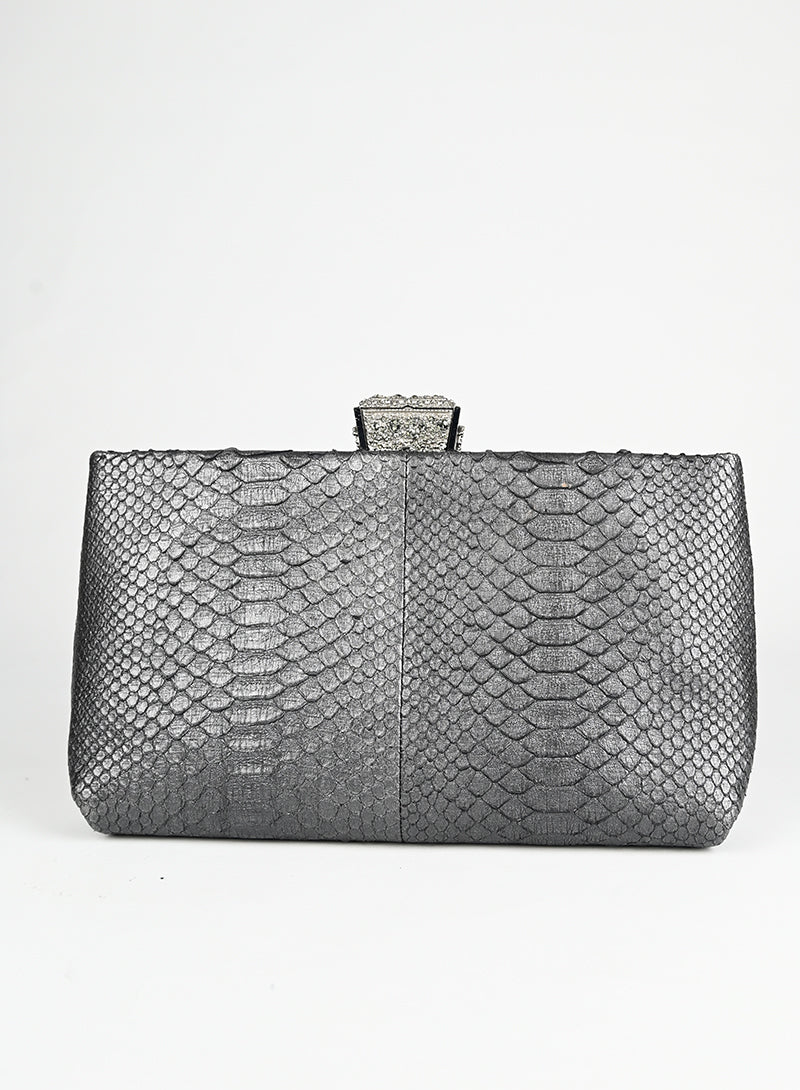 Chanel Pochette Handbag in Anthracite Python Leather - Elegant Evening Clutch for Parties & Special Occasions
