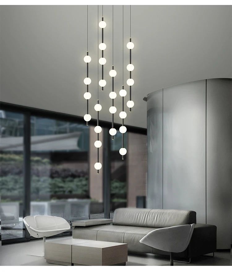 Modern Minimalist Pole Globes Pendant Light - Elegant Staircase Chandelier Lighting Fixture for Home, Hotel & Restaurant Decor