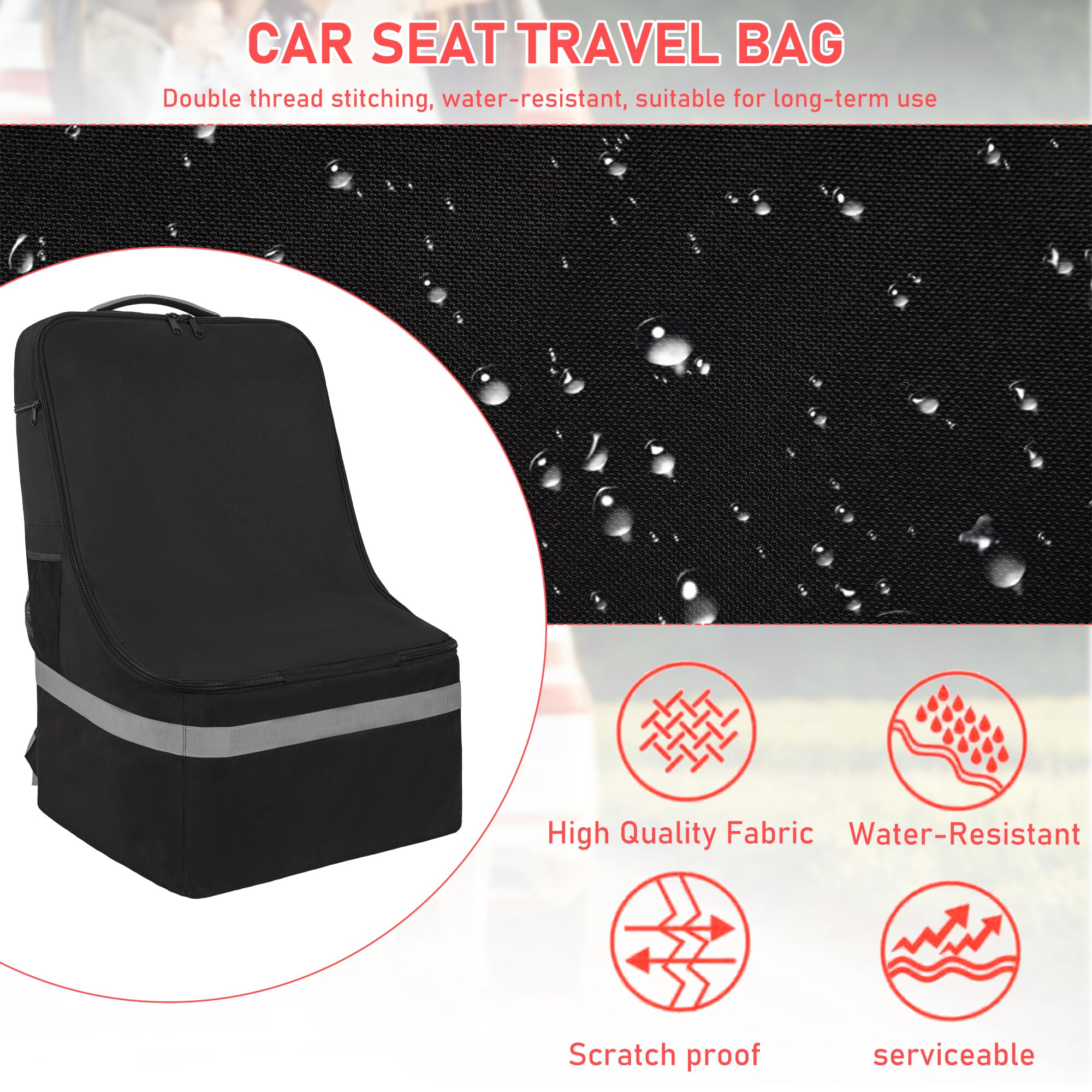 Heavy Duty Car Seat Travel Bag for Airplane - Waterproof Gate Check Car Seat Backpack with Adjustable Shoulder Strap | Perfect for Air Travel, Road Trips & Baby Gear Storage