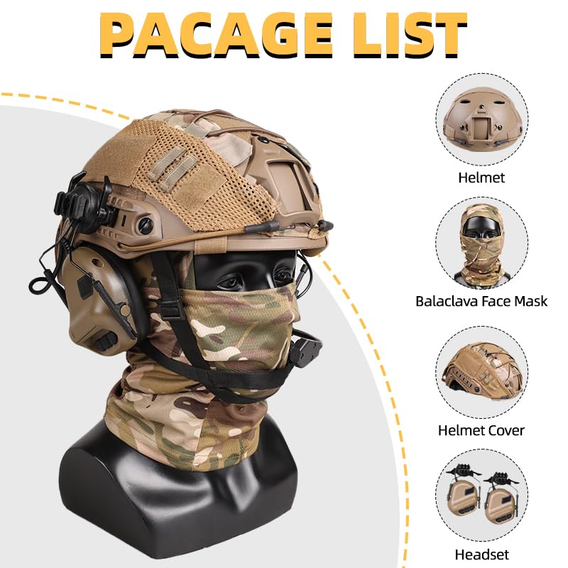 Tactical Helmet with Headset - Adjustable Military Helmet with Helmet Cover & Face Mask for Airsoft, Cosplay & Outdoor Activities | Perfect for Airsoft Games, Military Reenactments & Tactical Training