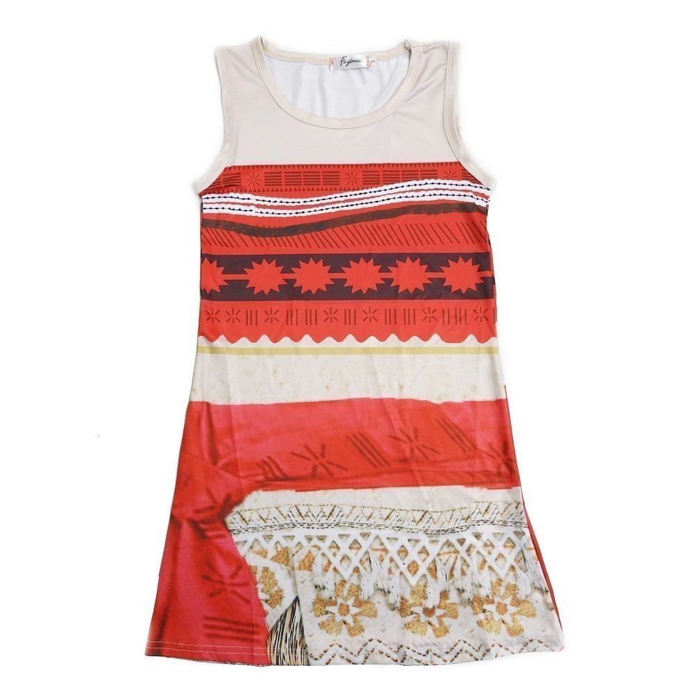 Moana Inspired Orange Tan Sleeveless Dress for Big Girls - Size 24M/8 - Perfect for Beach Vacations, Birthday Parties & Disney Themed Events