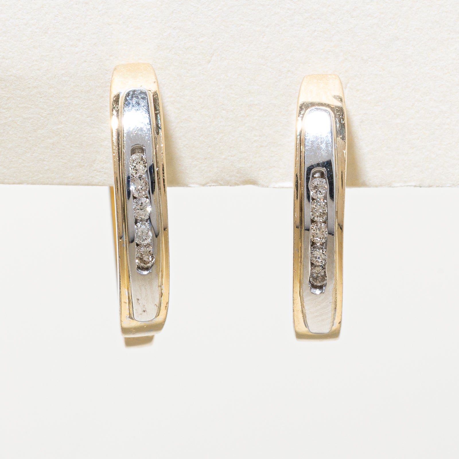 14K Two Tone Gold Diamond Hoop Earrings | 0.14ctw Round Cut Diamond Earrings for Women | Elegant Everyday Jewelry Gift for Her | Perfect for Parties, Weddings & Special Occasions
