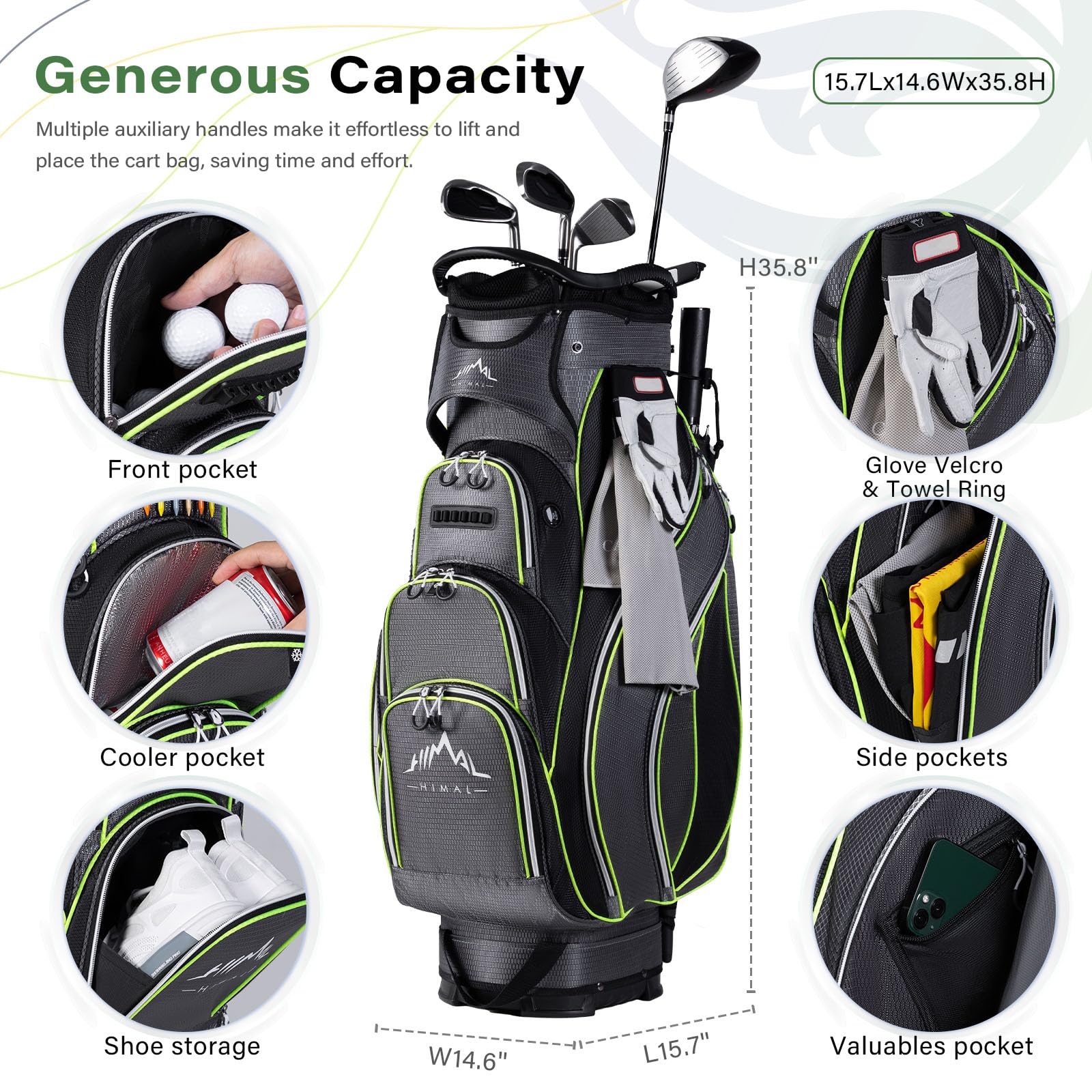 **14-Way Golf Cart Bag with Ample Storage - Premium Men's Golf Bag with Padded Handles & Umbrella Holder - Perfect for Golf Carts, Tournaments & Driving Range Practice**