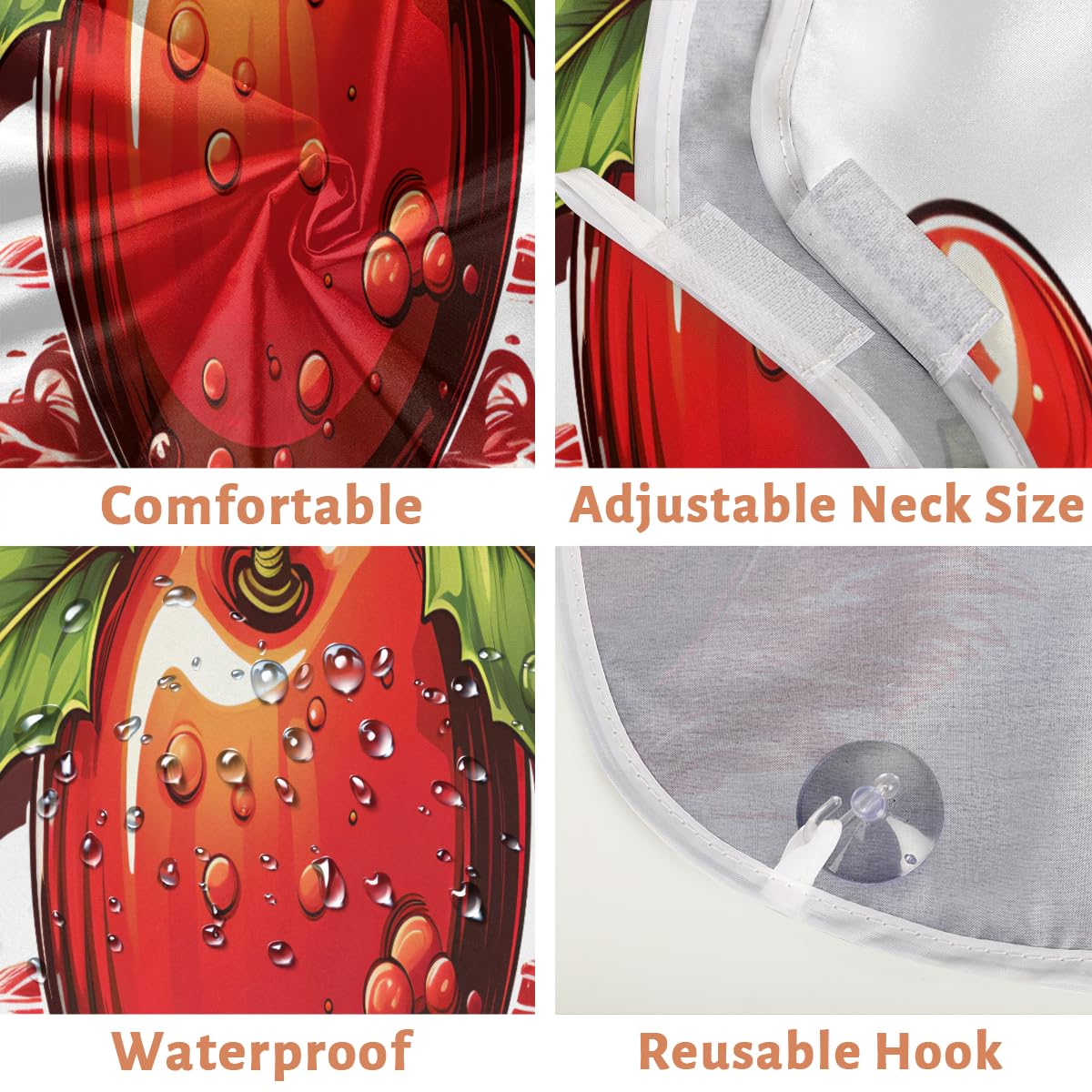 Cartoon Red Cherry Beard Shaving Bib for Men - Waterproof Hair Dye Apron & Barber Cape for Haircut, Beard Trimming & Makeup - Sink Hair Catcher & Styling Tool for Home Salon & Grooming Gifts