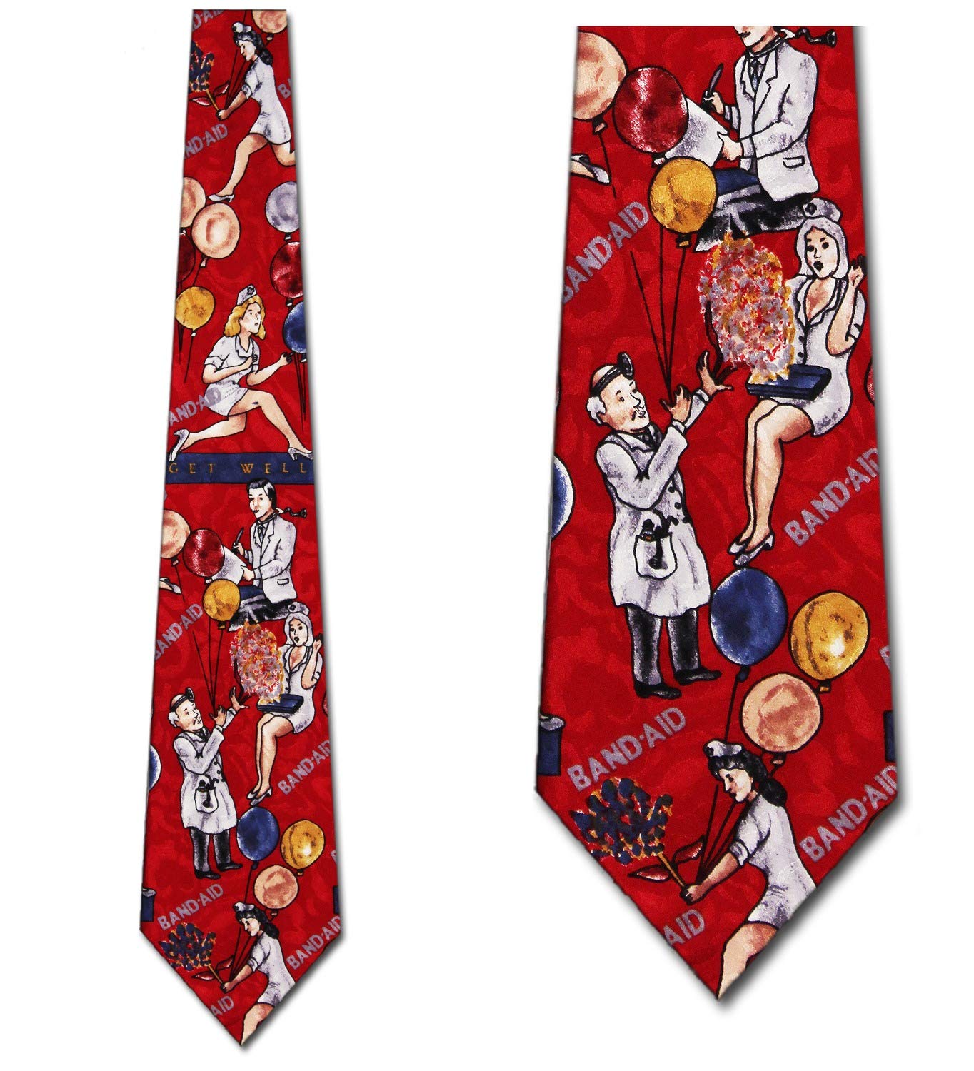 Professional Doctor's Medical Necktie with Red Bandage Design - Stylish Men's Necktie for Physicians, Nurses & Healthcare Professionals - Perfect for Hospitals, Clinics & Medical Conferences
