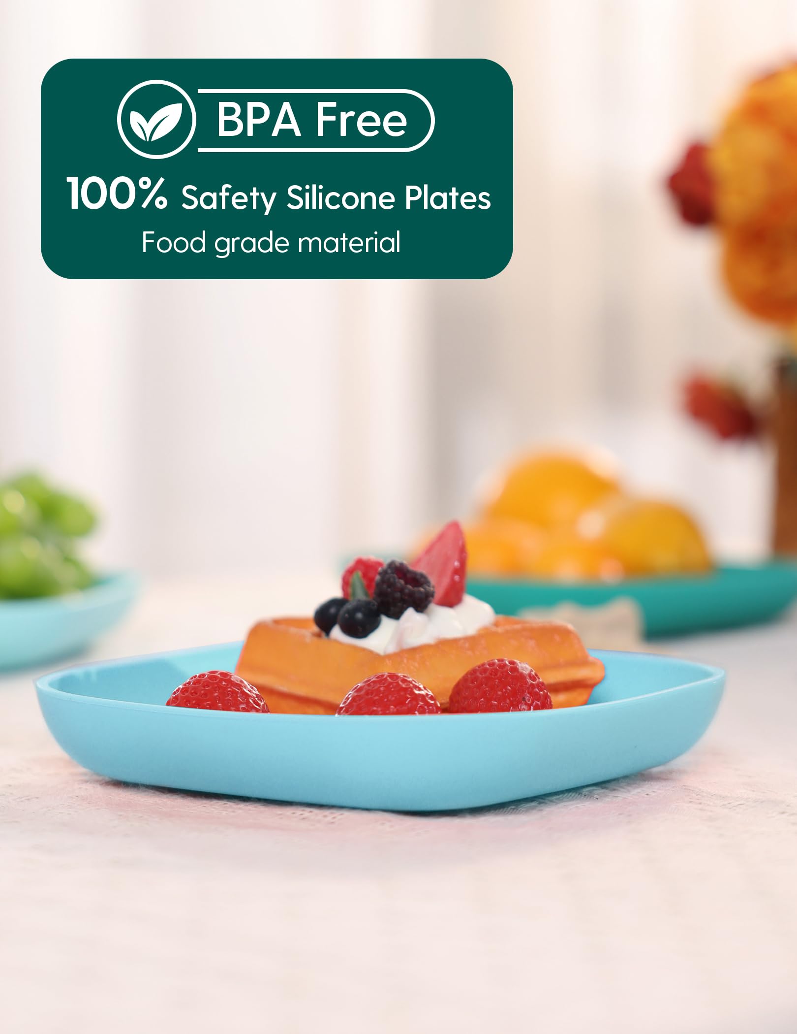BPA Free Silicone Toddler Plates - 2 Pack Undivided Baby Self Feeding Utensils | Microwave, Oven & Dishwasher Safe | Non-Slip Design for High Chairs | Perfect for Daycare, Home & Travel (Sea Blue)