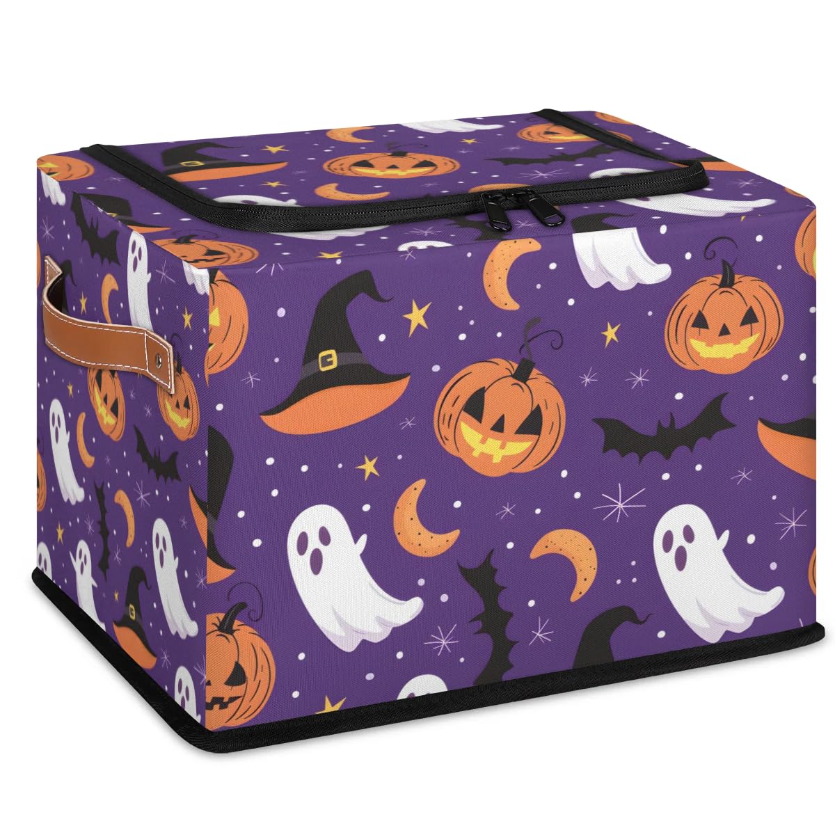 Halloween Ghost Storage Boxes with Sturdy Handles - 2 Pack Zippered Storage Bins for Clothes, Toys & Home Organization | Perfect for Seasonal Decor, Kids' Room & Party Supplies