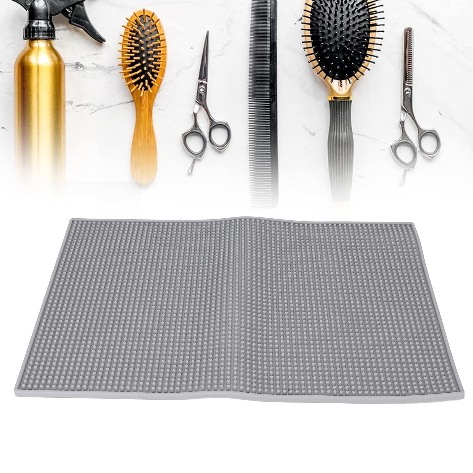 Non-Slip Heat Resistant Silicone Hairdressing Mat - Large Barber Styling Pad for Salon & Home Use, Durable Grey Hair Cutting Tools Accessory (Perfect for Haircuts, Coloring & Styling)