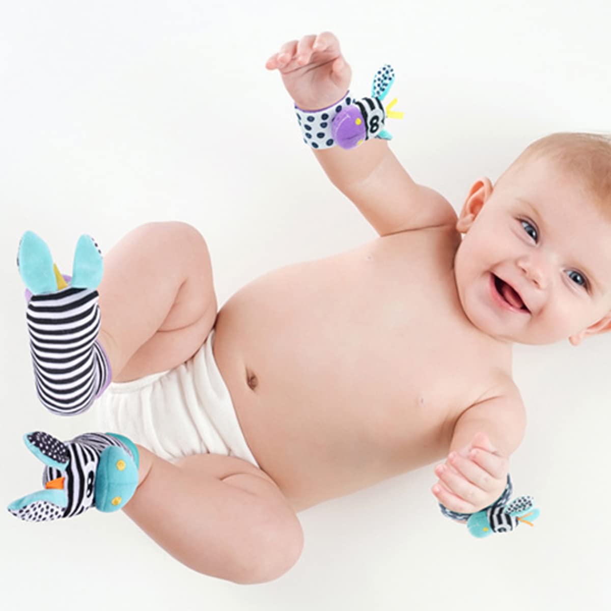 **Soft Plush Baby Wrist & Foot Rattle Socks Set - Sensory Development Toy for Newborns, Infants & Toddlers - Perfect for Playtime, Learning & Gifts**