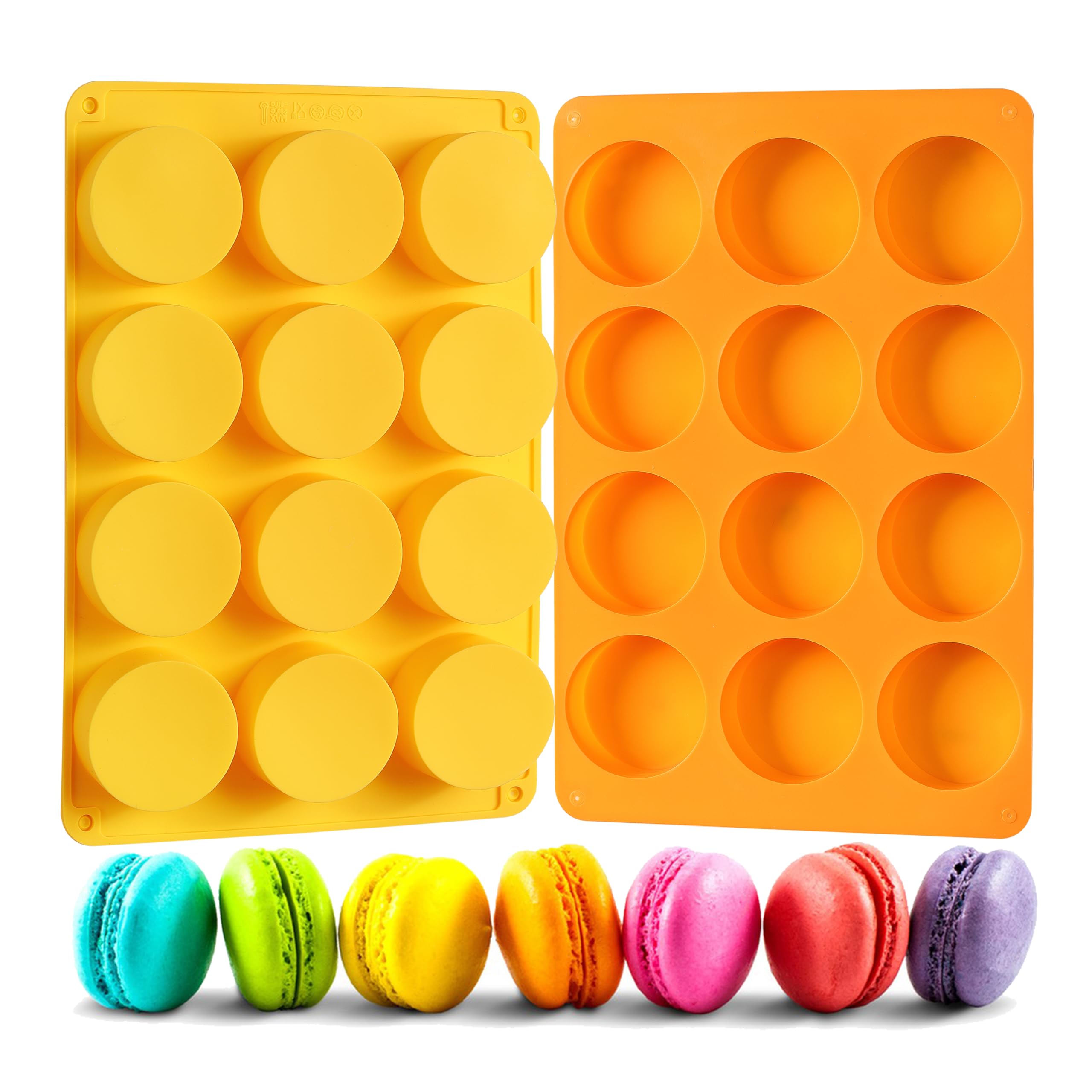 2-Pack Oreo Chocolate Cookie Silicone Molds - 12-Cavity Round Baking Molds for Cookies, Candies, Mini Cakes & Jelly (Orange + Yellow) - Perfect for DIY Desserts, Party Treats & Holiday Baking