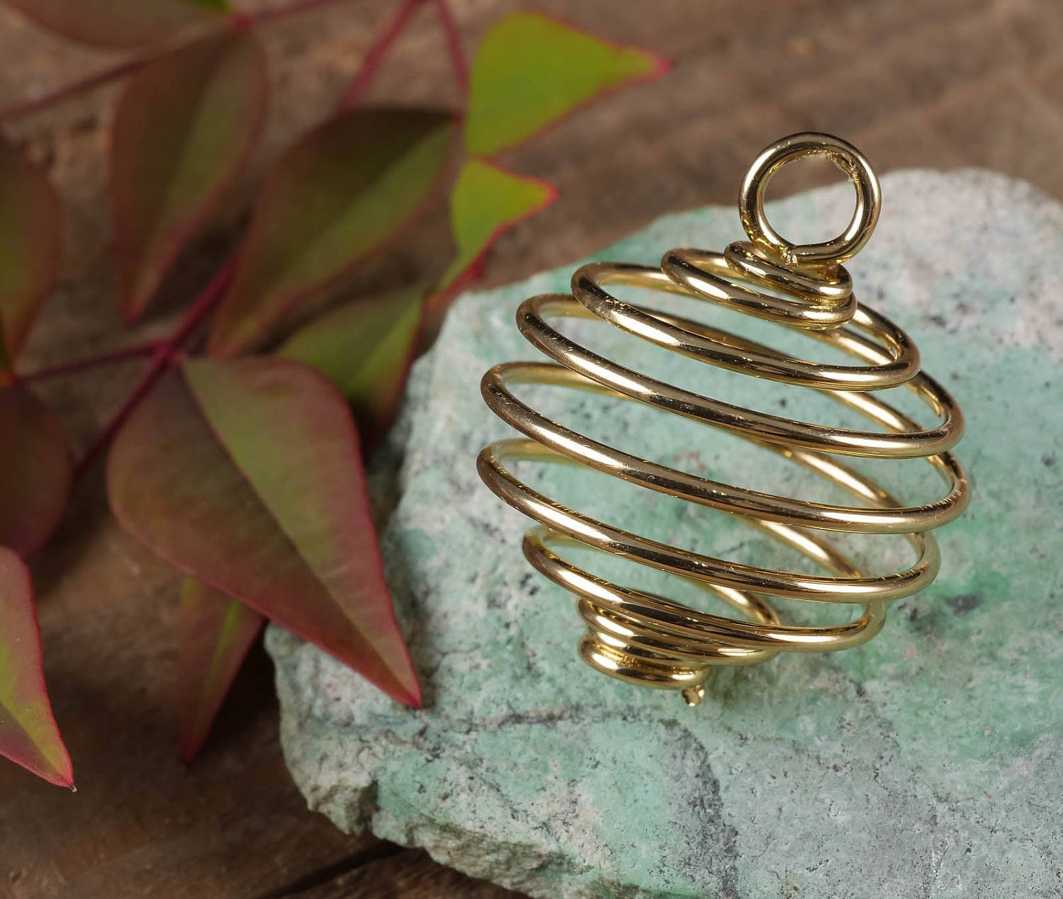 Gold or Copper Pendant with Interchangeable Crystal Holder - Spiral Cage Necklace - Personalized Jewelry Gift (E0396) for Women, Bridesmaids & Special Occasions