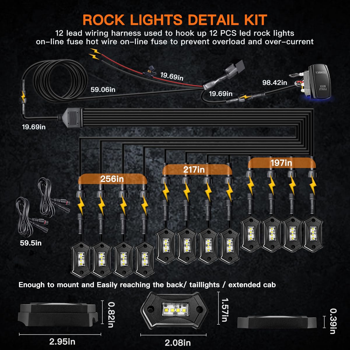 R3 Pure White Rock Lights Kit - 12PCS High Power LED Underglow Lights for Offroad Trucks, ATV, UTV, SUV with Rocker Switch & Wire Harness | Perfect for Trail Rigs, Night Off-Roading & Custom Underbody Lighting