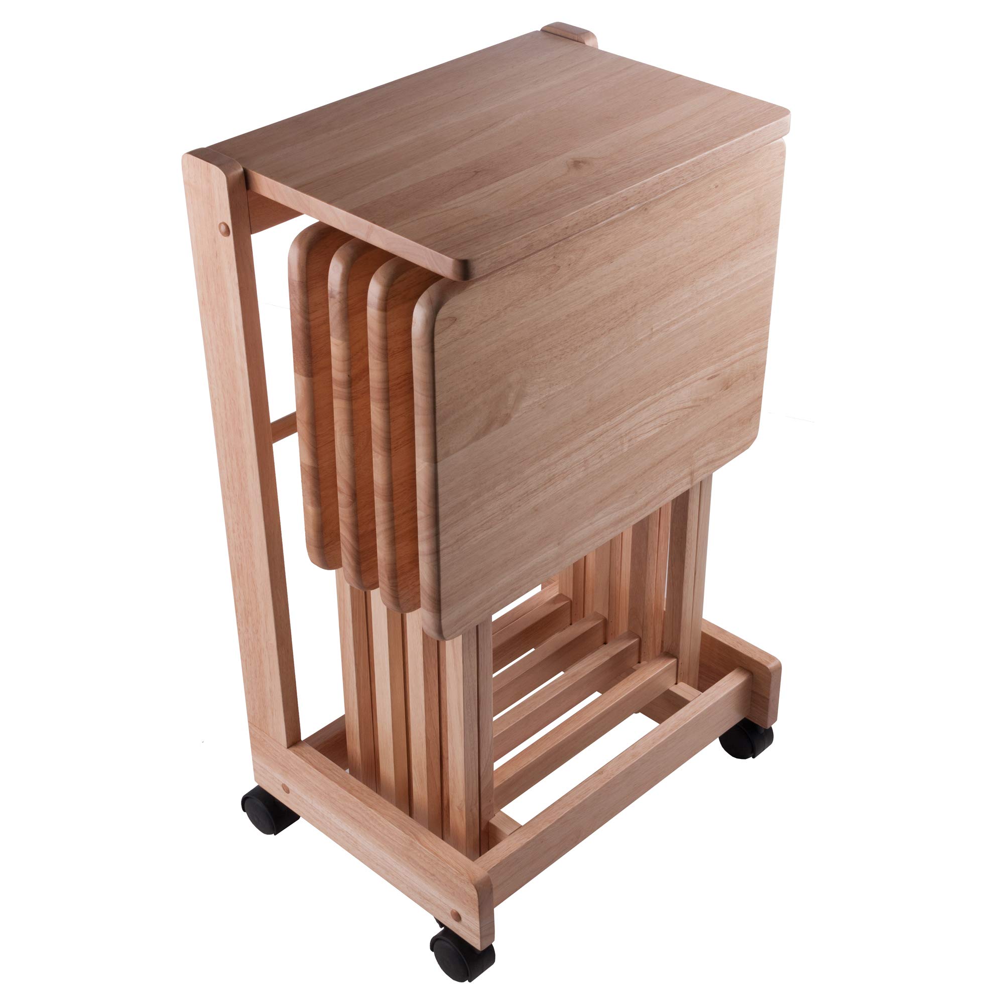Winsome Brienda 32-Inch Natural Wood Snack Table Set with Mobile Serving Cart - 4-Piece Living Room & Patio Coffee Table Set for Entertaining, Snacks, and Drinks