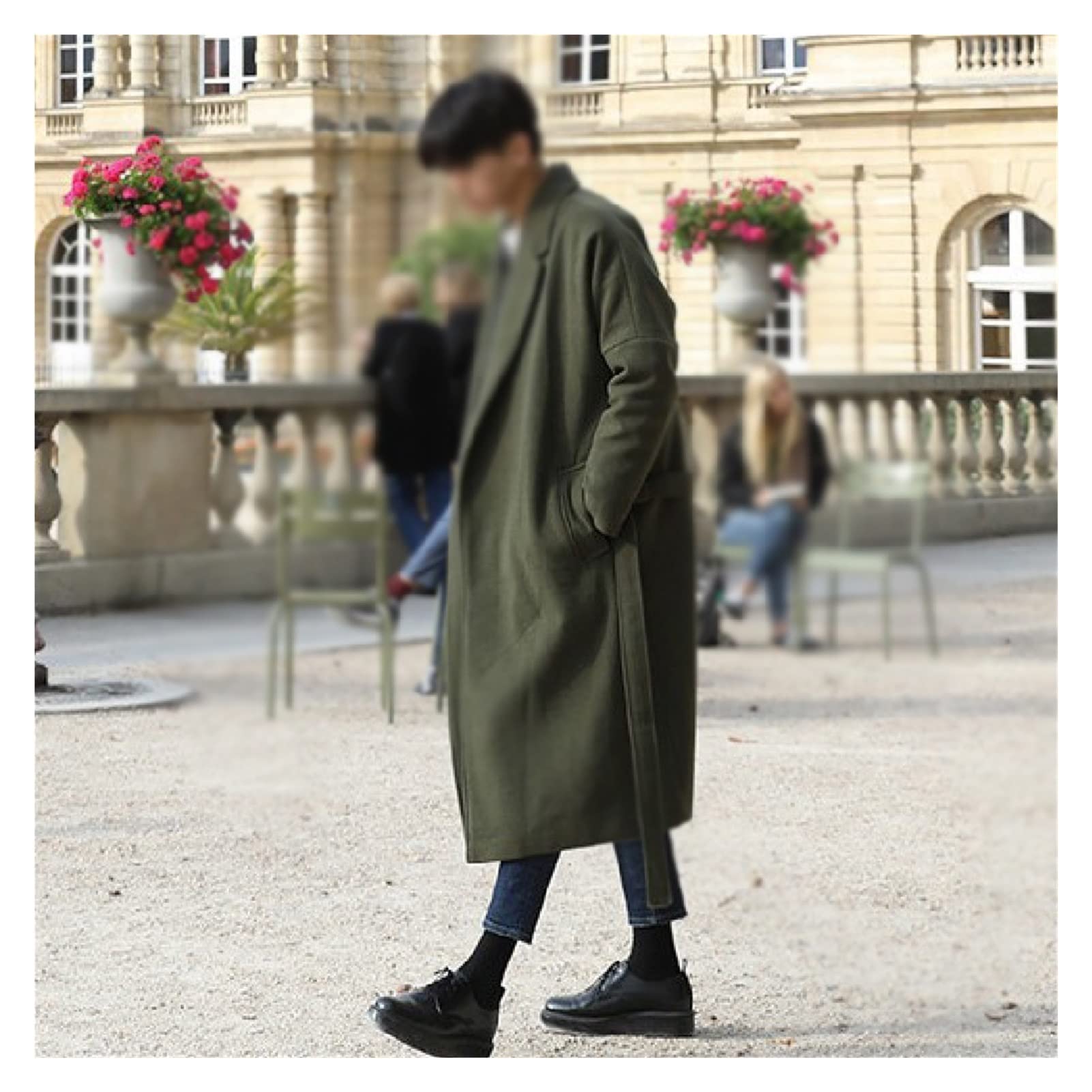 ZYKBB Men's Wool Blend Winter Coat - Warm Casual Overcoat for Men, Solid Green Color, Size XXX-Large - Perfect for Outdoor Activities, Work & Everyday Wear