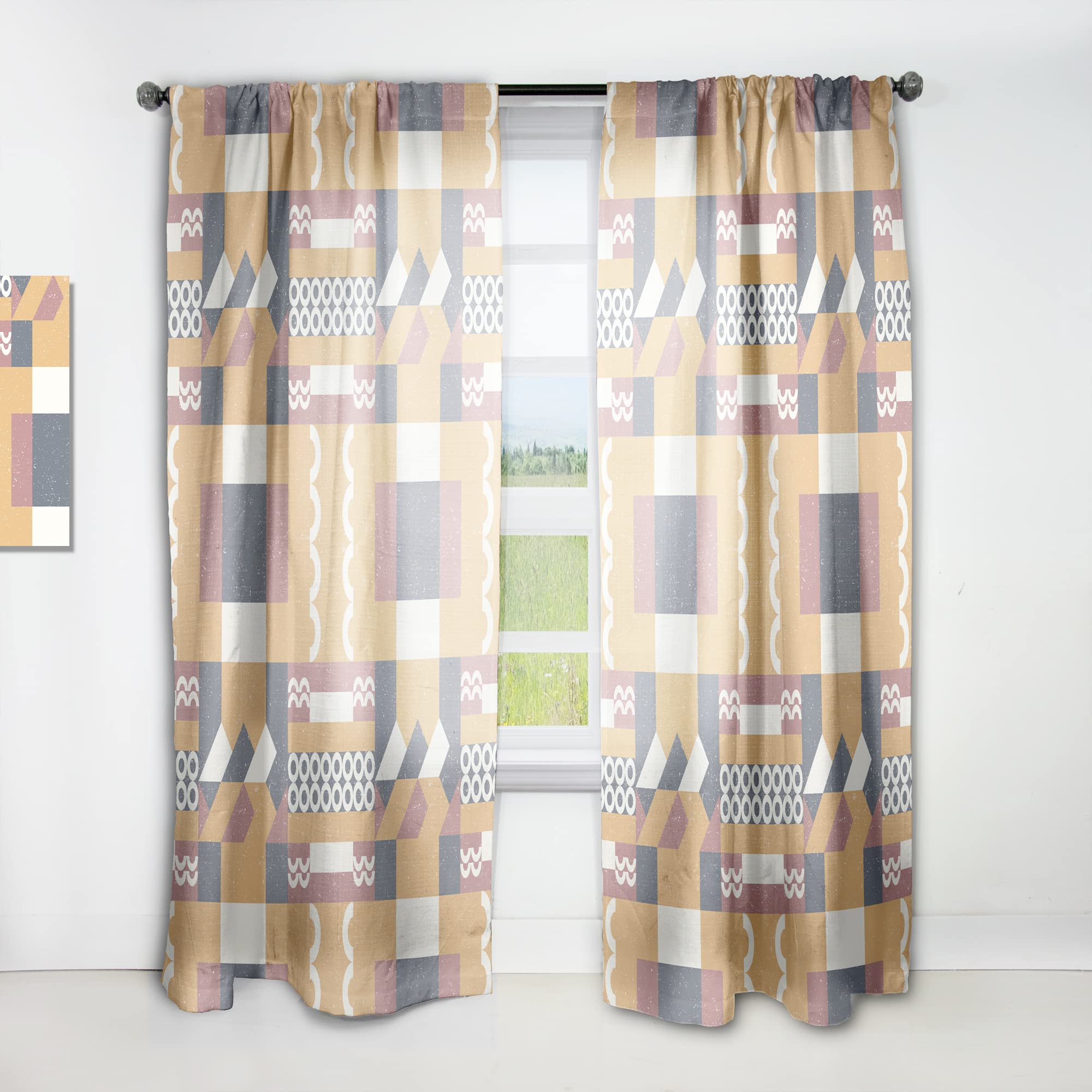 Retro Geometric Design VI Thermal Insulated Curtains - Single Panel 52x95 Inches - Blackout Drapes for Bedroom & Living Room - Perfect for Home Decor, Privacy & Energy Efficiency